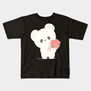 Cute white bear with flower bouquet Kids T-Shirt